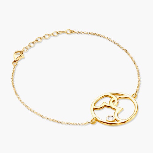 Bransoletka celebrytka serce Savicki: srebrna pozłacana, cyrkonia